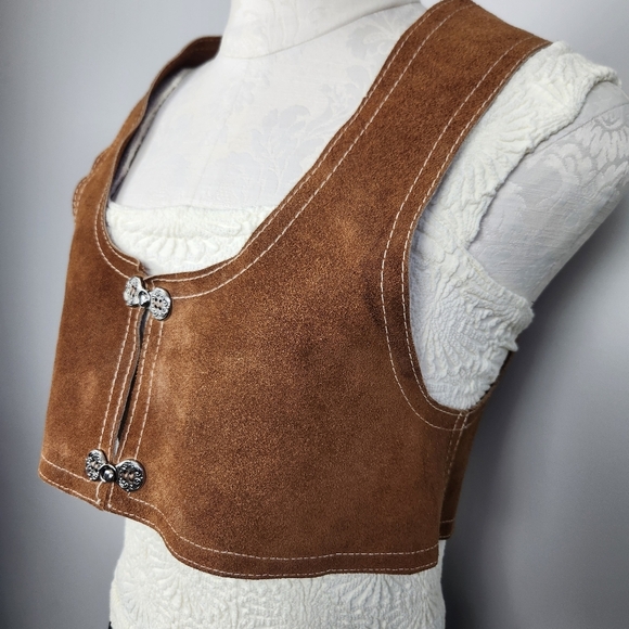 Renaissance Fair Castlecore Peasant Brown Tan Leather Suede Cropped Vest Size S - Picture 1 of 11